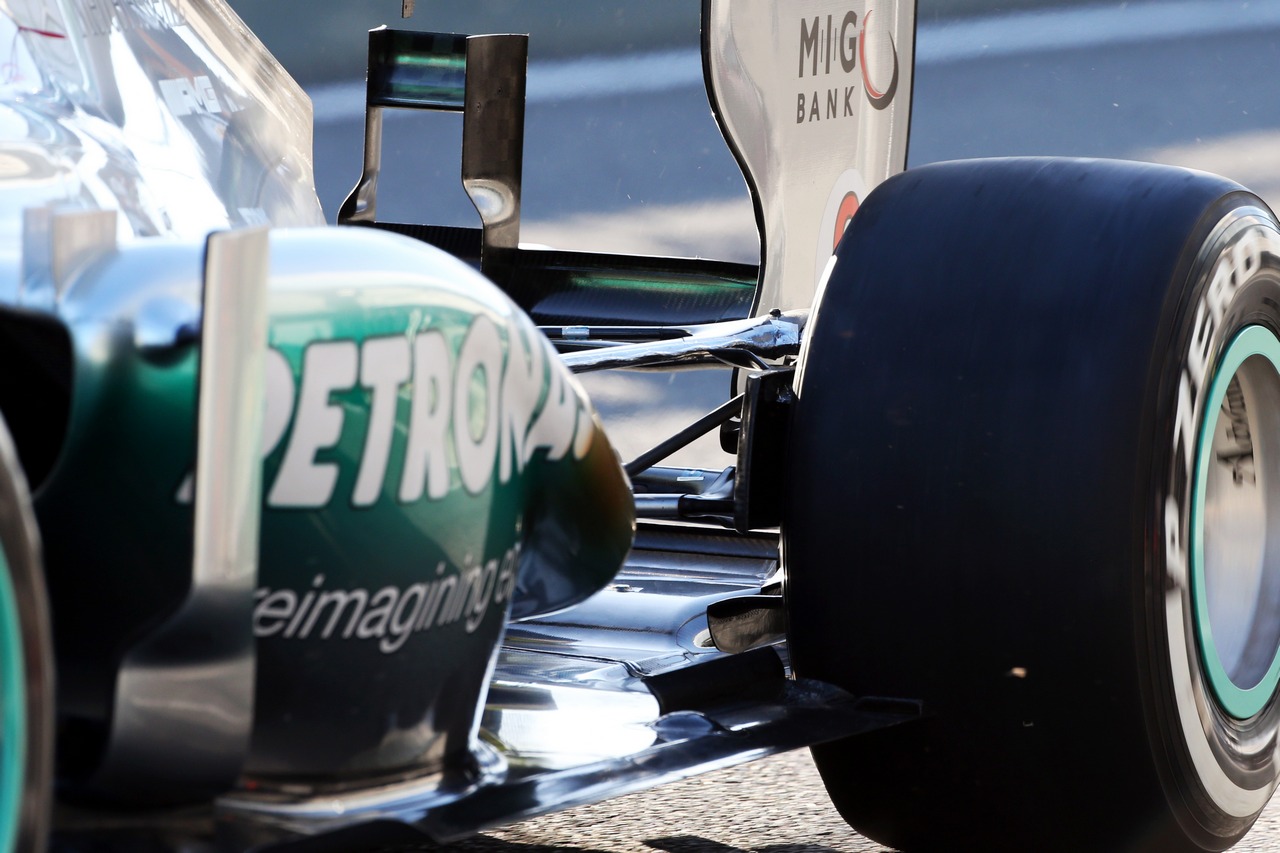 Nico Rosberg (GER) Mercedes AMG F1 W04 rear suspension and sidepod.
07.02.2013. 