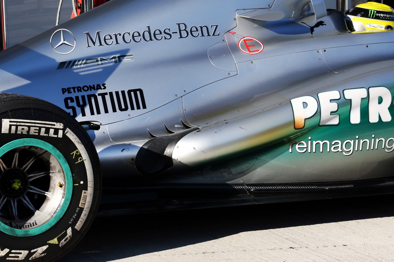 Nico Rosberg (GER) Mercedes AMG F1 W04 exhaust, showing scorched sidepod.
07.02.2013. 