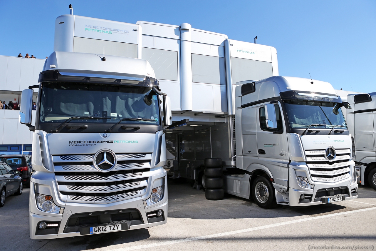 Mercedes AMG F1 trucks in the paddock.
08.02.2013. 