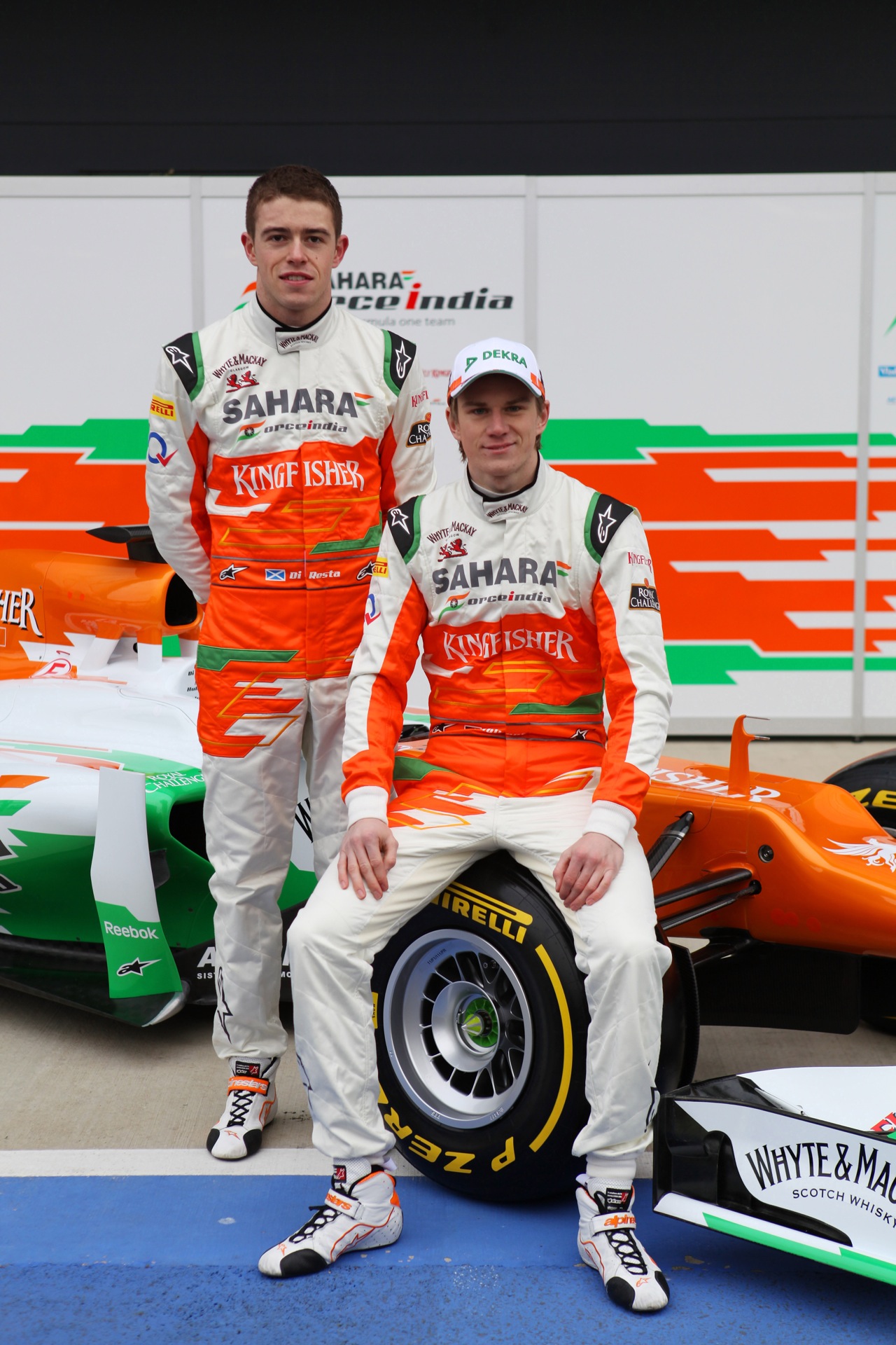Paul di Resta (GBR) and Nico Hulkenberg (GER)  -  Sahara Force India Formula One Team - VJM05 Launch - Silverstone, UK, 03.02.2012 -  Sahara Force India Formula One Team Copyright Free Image