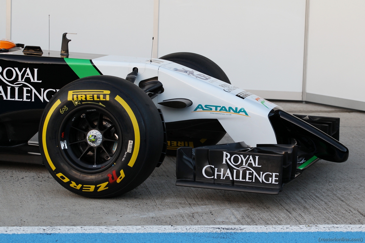 Sahara Force India F1 VJM07 launch - front wing and nosecone detail.
28.01.2014. Formula One Testing, Day One, Jerez, Spain.