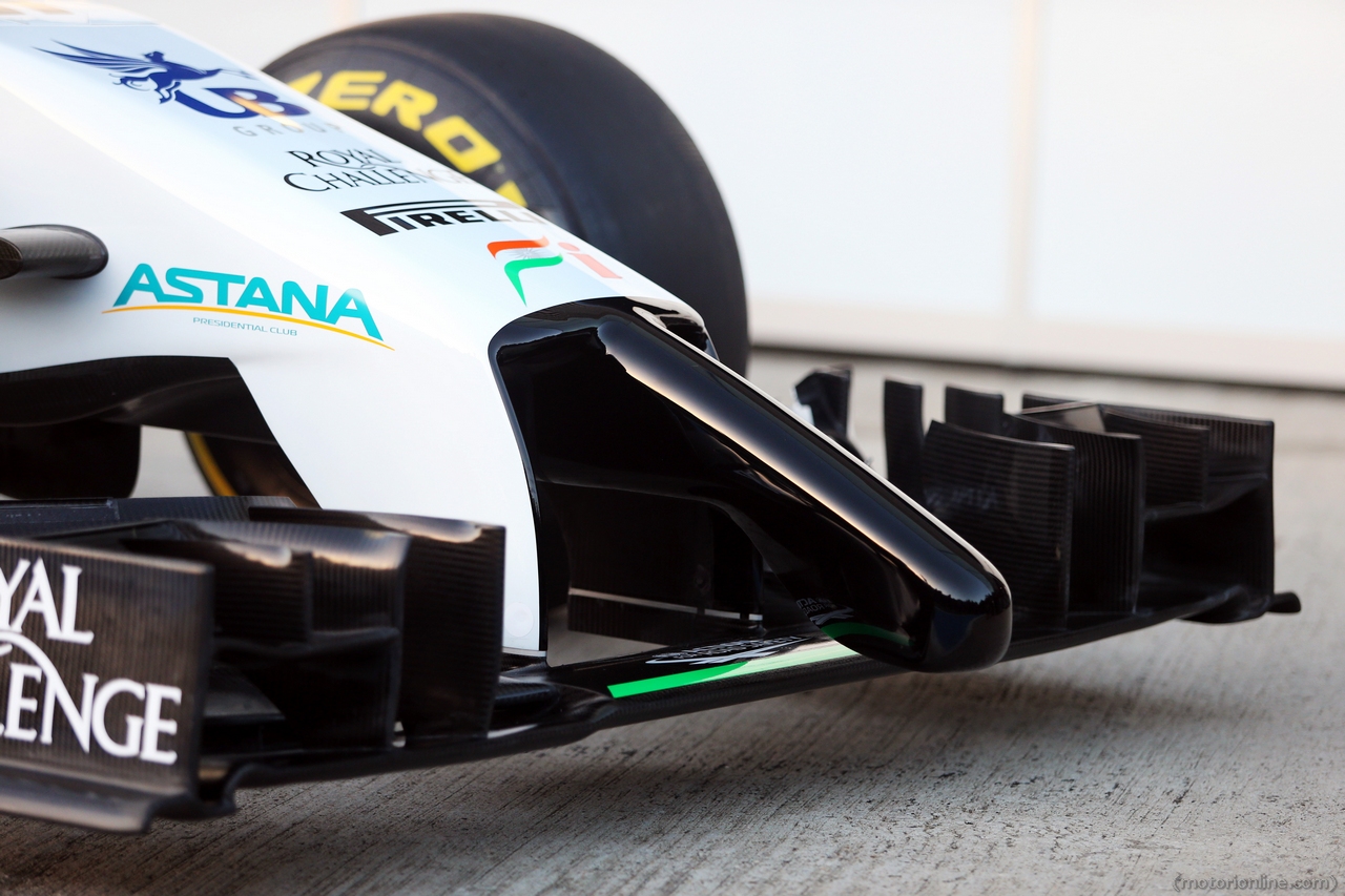 Sahara Force India F1 VJM07 front wing and nosecone.
28.01.2014. Formula One Testing, Day One, Jerez, Spain.