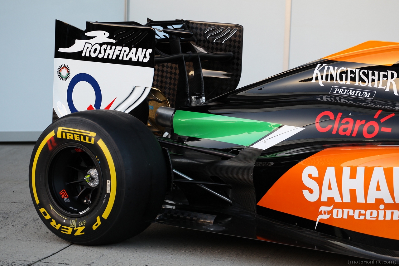 Sahara Force India F1 VJM07 launch - rear wing detail.
28.01.2014. Formula One Testing, Day One, Jerez, Spain.