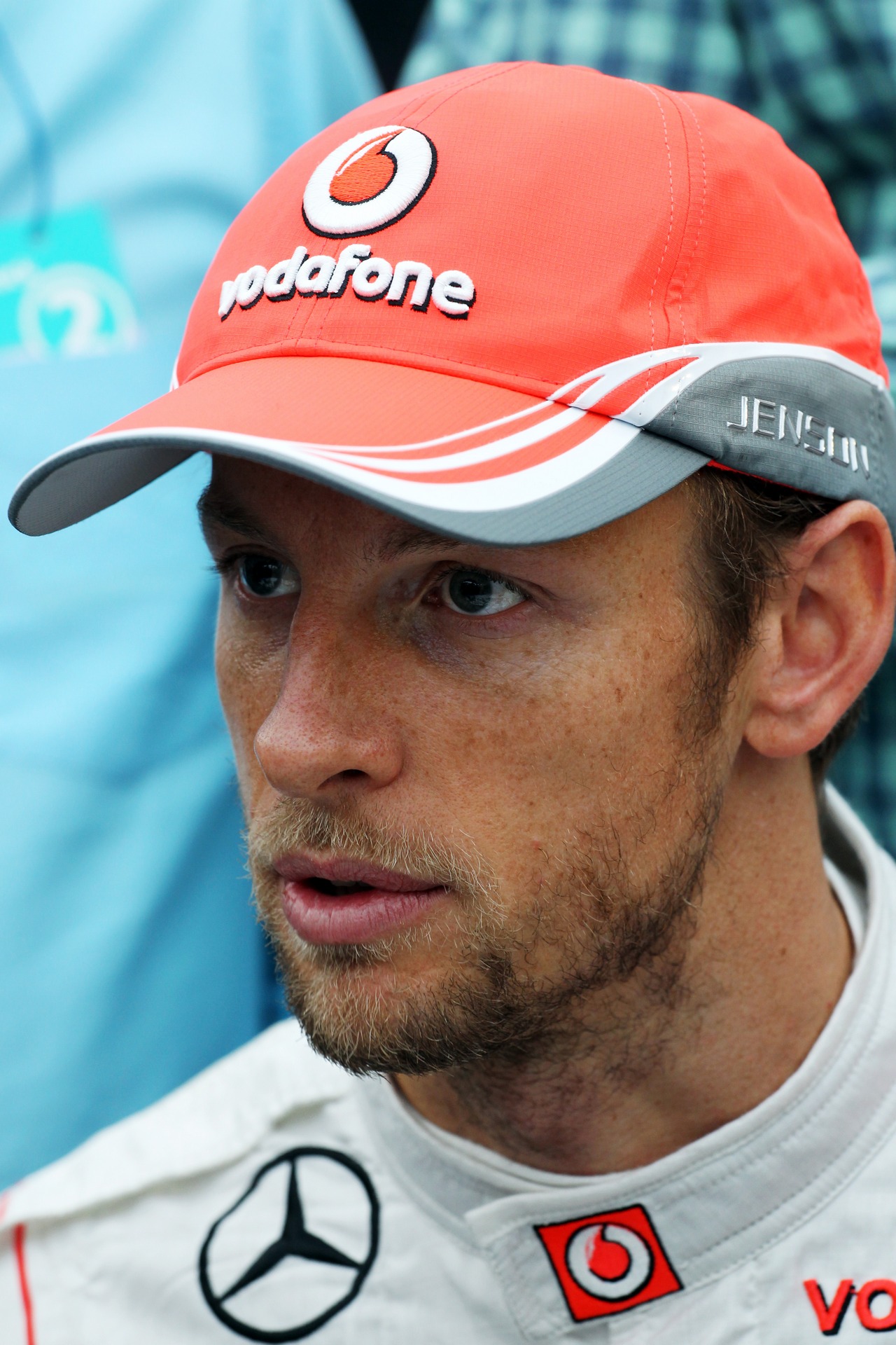 Jenson Button (GBR) McLaren with the media.
