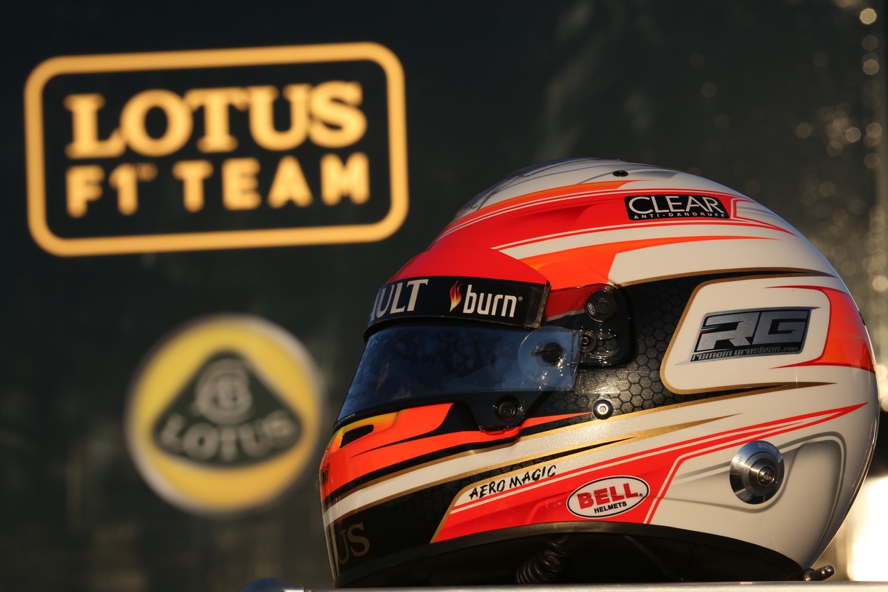 The helmet of Romain Grosjean (FRA) Lotus F1 Team.
