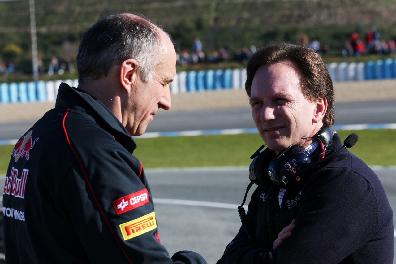 (L to R): Franz Tost (AUT) Scuderia Toro Rosso Team Principal with Christian Horner (GBR) Red Bull Racing Team Principal.

