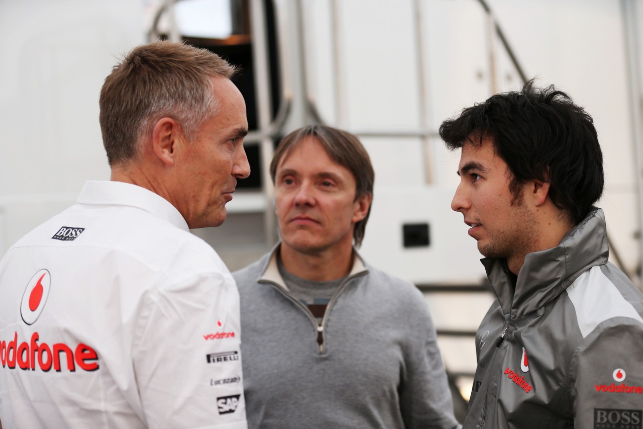 (L to R): Martin Whitmarsh (GBR) McLaren Chief Executive Officer with Adrian Fernandez (MEX) and Sergio Perez (MEX) McLaren.
