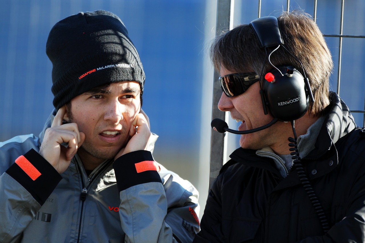 (L to R): Sergio Perez (MEX) McLaren with Adrian Fernandez (MEX). 
