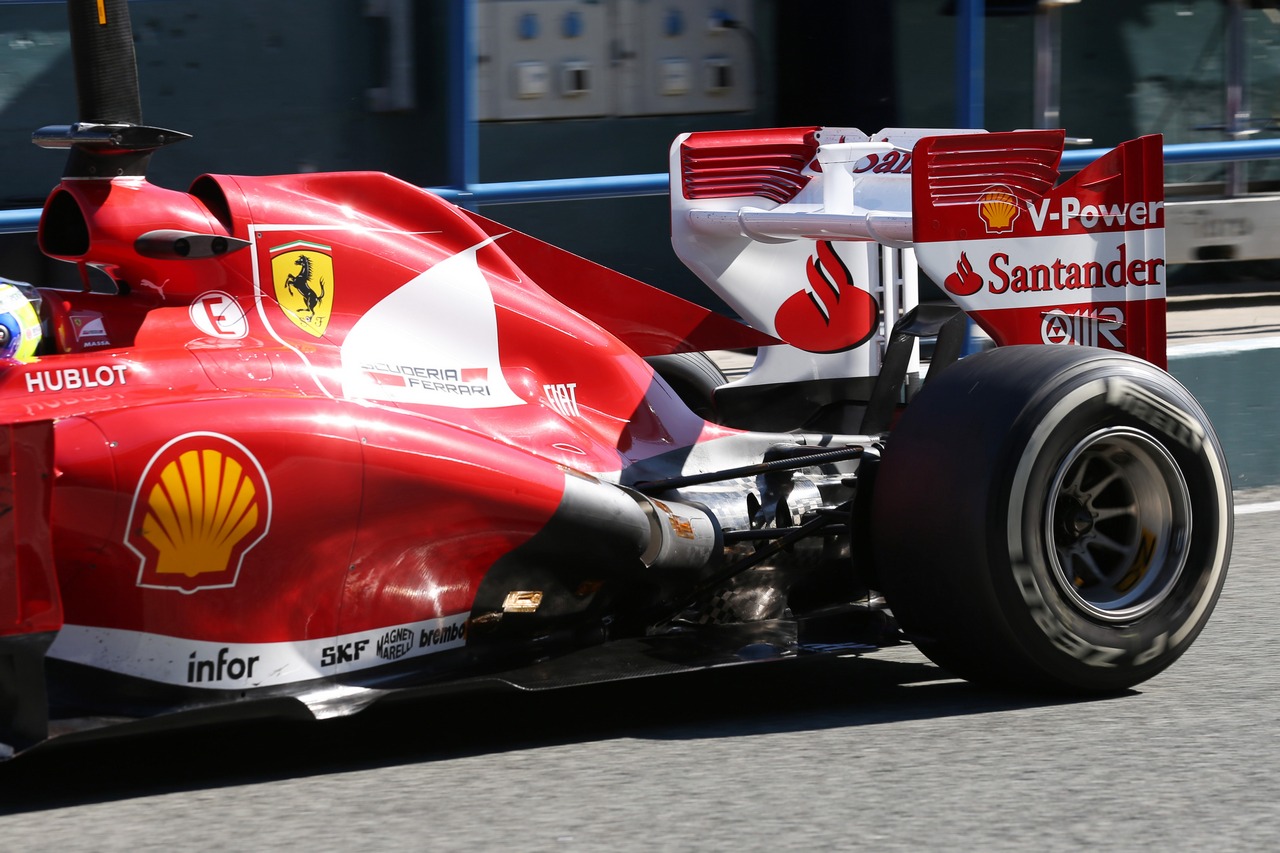 Felipe Massa (BRA) Ferrari F138 rear suspension and exhaust.
