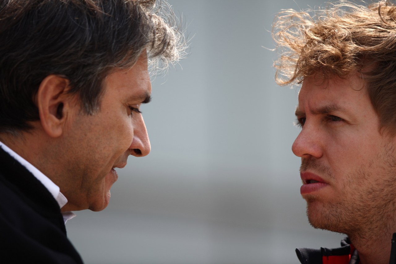 11.04.2013- Pasquale Lattuneddu (ITA), FOM and Sebastian Vettel (GER) Red Bull Racing RB9 
