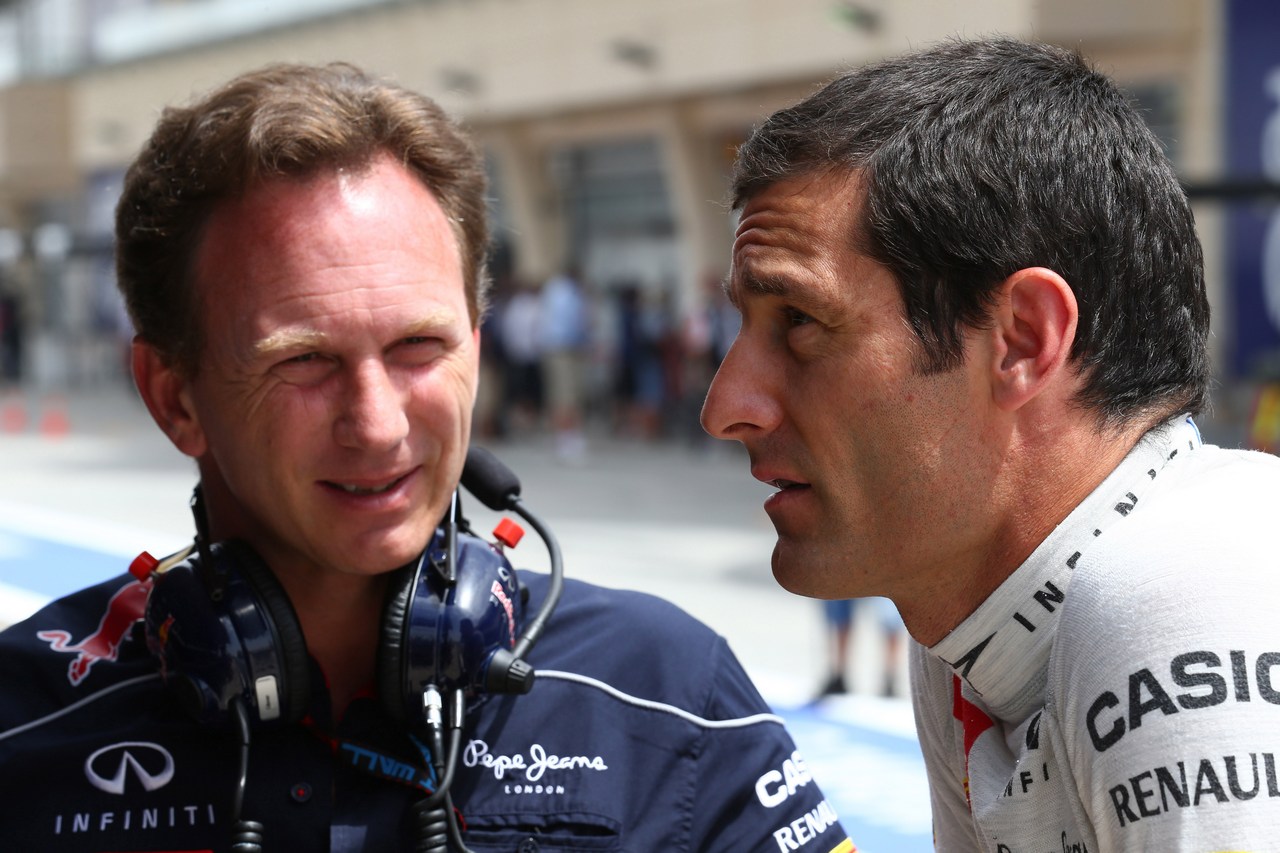 19.04.2013- Free Practice 1, Christian Horner (GBR), Red Bull Racing, Sporting Director and Mark Webber (AUS) Red Bull Racing RB9 