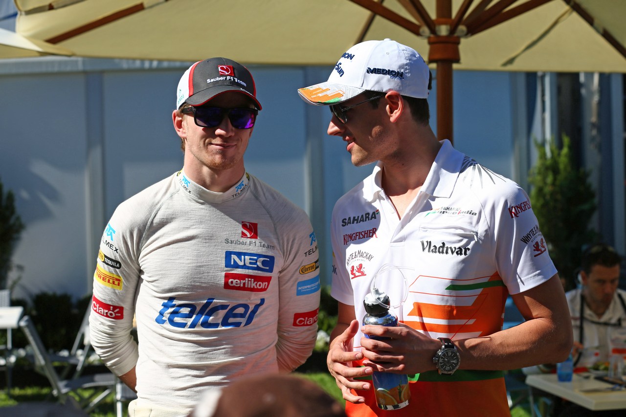 15.03.2013- (L-D) Nico Hulkenberg (GER) Sauber F1 Team C32 and Adrian Sutil (GER), Sahara Force India F1 Team VJM06 
