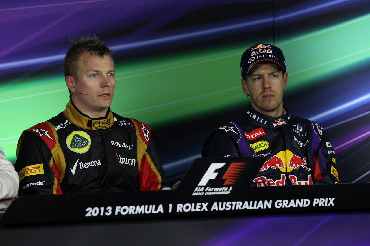 17.03.2013- Race, Press conference, Kimi Raikkonen (FIN) Lotus F1 Team E21 and Sebastian Vettel (GER) Red Bull Racing RB9 