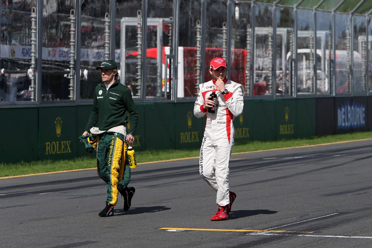 17.03.2013- Charles Pic (FRA) Caterham F1 Team CT03 and Jules Bianchi (FRA) Marussia F1 Team MR02 
