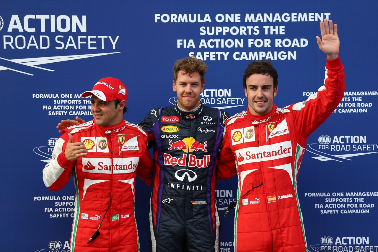 23.03.2013 - Qualifying, Pole position Sebastian Vettel (GER) Red Bull Racing RB9, 2nd Felipe Massa (BRA) Scuderia Ferrari F138, 3rd Fernando Alonso (ESP) Scuderia Ferrari F138