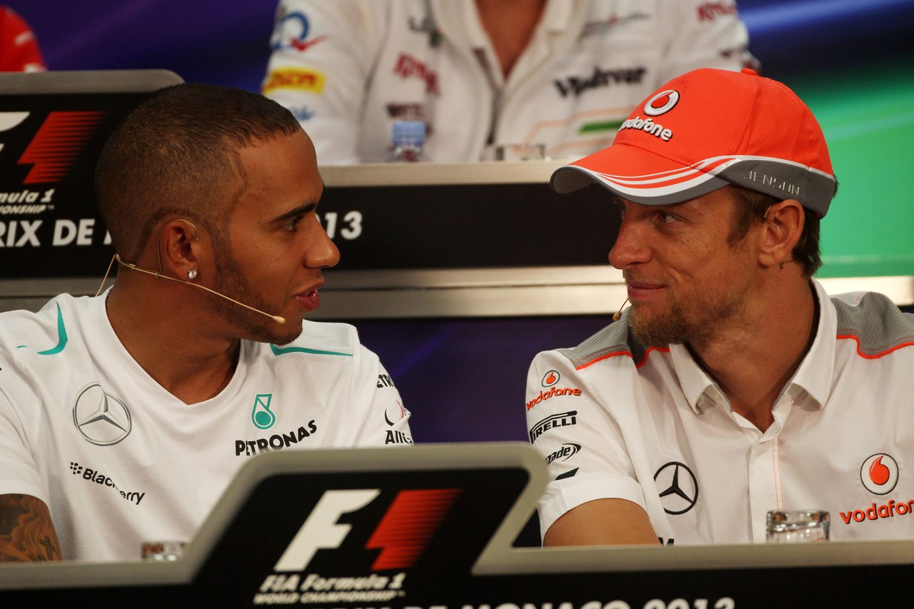 22.05.2013- Press conference, Lewis Hamilton (GBR) Mercedes AMG F1 W04 and Jenson Button (GBR) McLaren Mercedes MP4-28