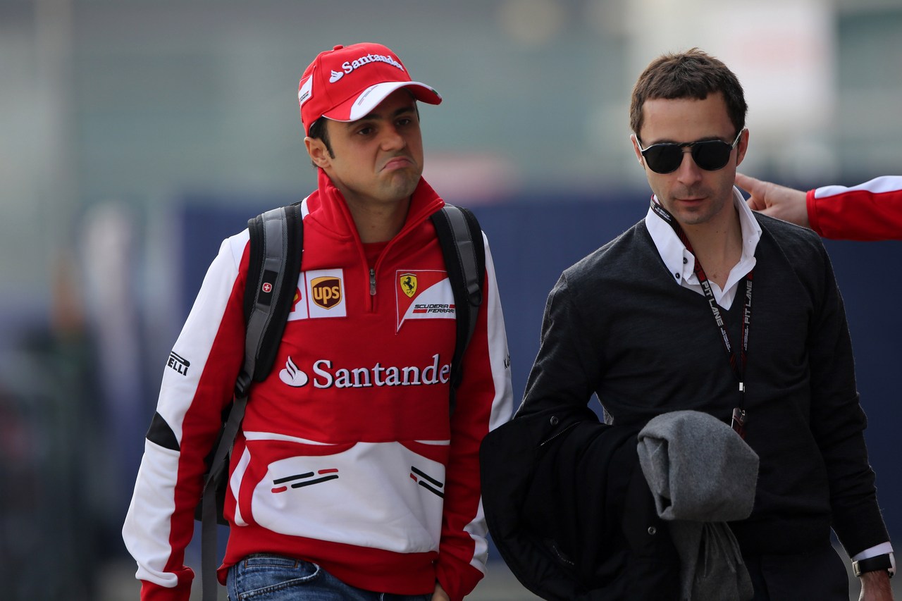 12.04.2013- Felipe Massa (BRA) Scuderia Ferrari F138 and Nicola Todt (FRA), Manager of Felipe Massa 