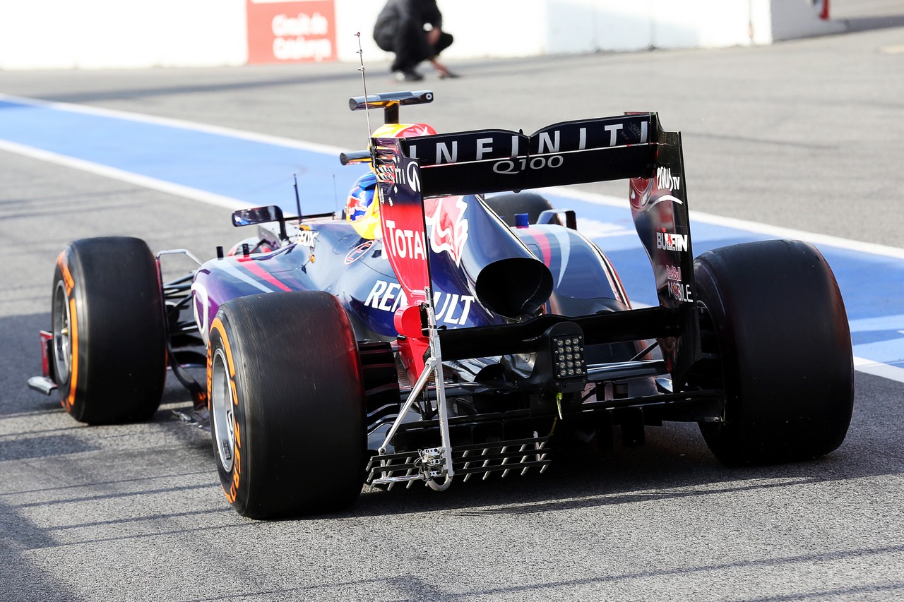 Sebastian Vettel (GER) Red Bull Racing RB9 running sensor equipment on the rear diffuser.
03.03.2013. 