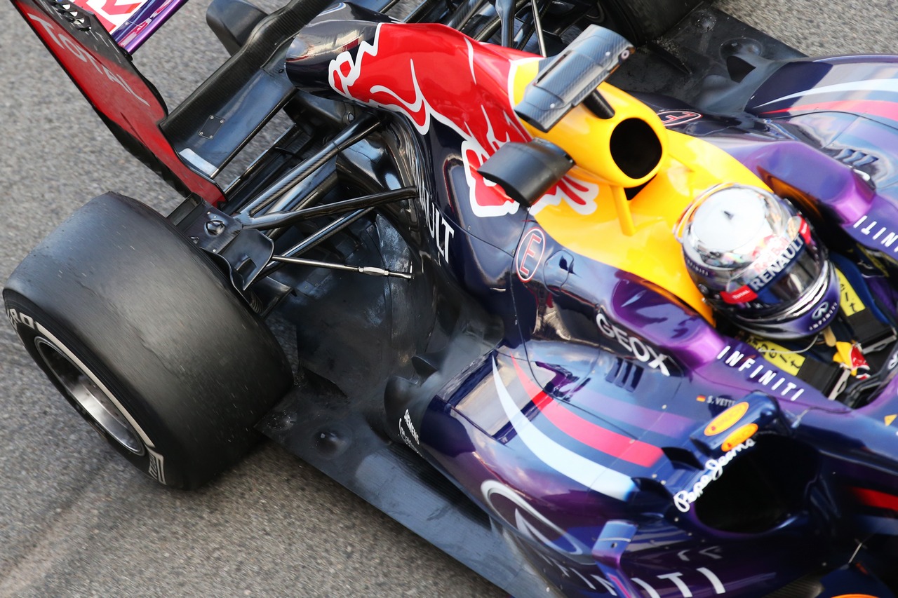 Sebastian Vettel (GER) Red Bull Racing RB9 rear suspension detail.
