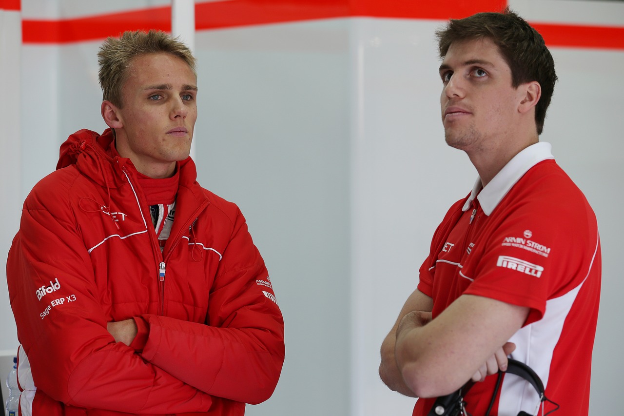 (L to R): Max Chilton (GBR) Marussia F1 Team with team mate Luiz Razia (BRA) Marussia F1 Team.
