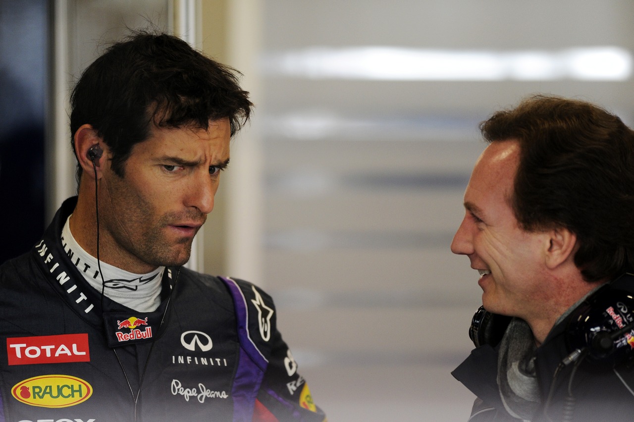 (L to R): Mark Webber (AUS) Red Bull Racing with Christian Horner (GBR) Red Bull Racing Team Principal.
21.02.2013. 