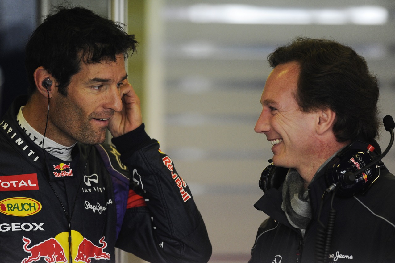 (L to R): Mark Webber (AUS) Red Bull Racing with Christian Horner (GBR) Red Bull Racing Team Principal.
21.02.2013. 