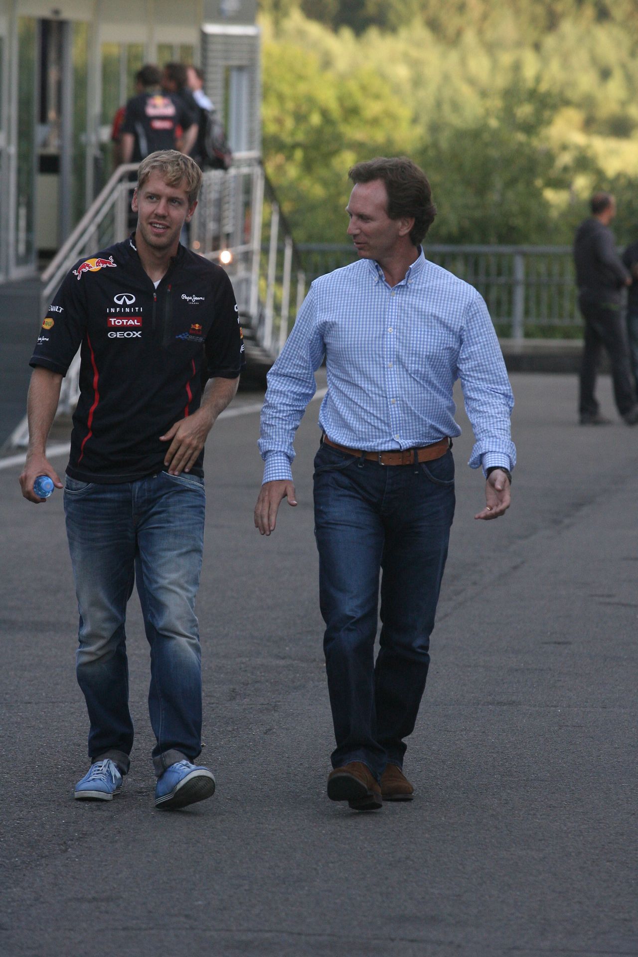 30.08.2012- Sebastian Vettel (GER) Red Bull Racing RB8 and Christian Horner (GBR), Red Bull Racing, Sporting Director 