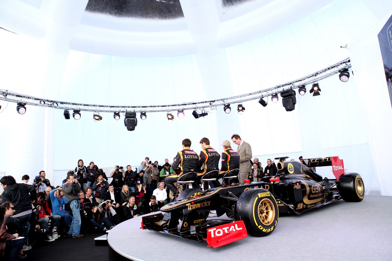 Kimi Raikkonen, Lotus Renault F1 Team and Romain Grosjean (FRA), Lotus Renault F1 Team and Jerome d'Ambrosio (BEL),  Lotus Renault F1 Team - Lotus F1 Team E20 Launch
