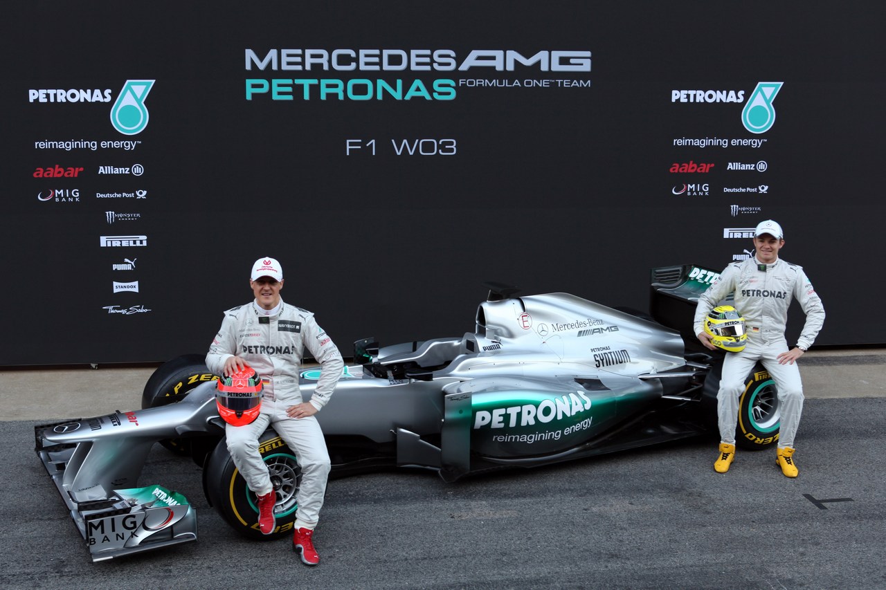 21.02.2012 Barcelona, Spain, Michael Schumacher (GER), Mercedes GP and Nico Rosberg (GER), Mercedes GP - Mercedes F1 W03 Launch 