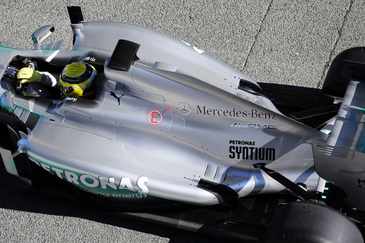 Nico Rosberg (GER) Mercedes AMG F1 W04 - first run - engine cover detail.
