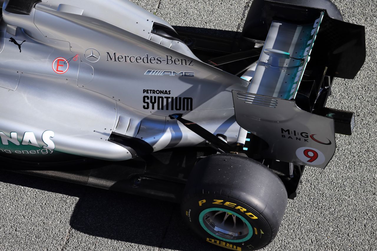 Nico Rosberg (GER) Mercedes AMG F1 W04 - first run - rear suspension and exhaust detail.
