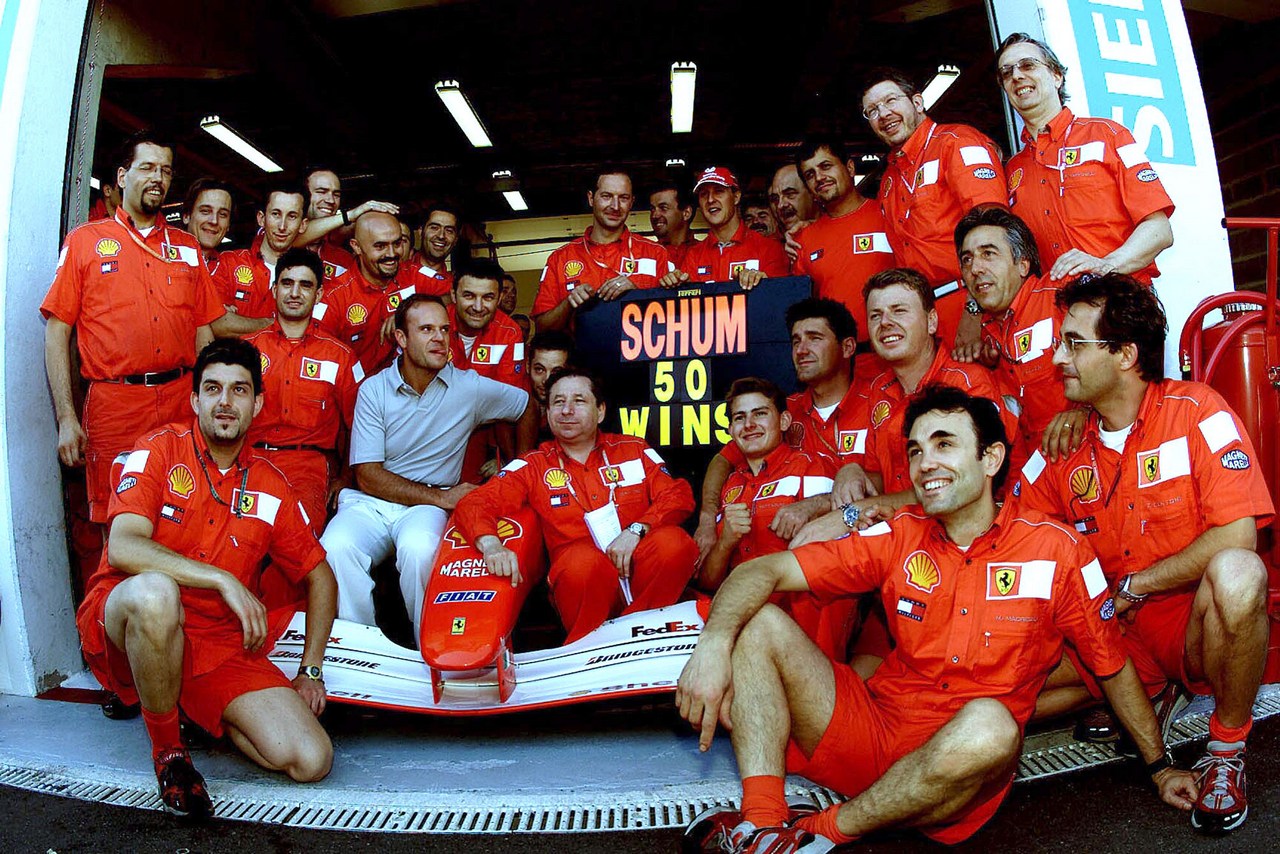 
 Formula One Championship 2001 - GP F1 France  Michael Schumacher (ger) Ferrari F2001 celebrate the 50 victory in F1 with the Team 