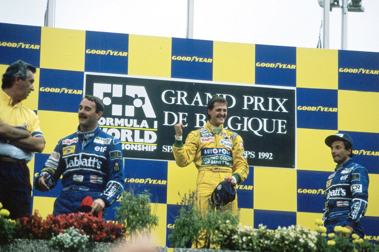Formula one Championship 1992 -GP F1 Belgium  Michael Schumacher (ger) Benetton Ford - Team Benetton 1position - Nigel Mansell (gbr) Williams Renault 2nd position - Riccardo Patrese (ita) Wiliams Renault