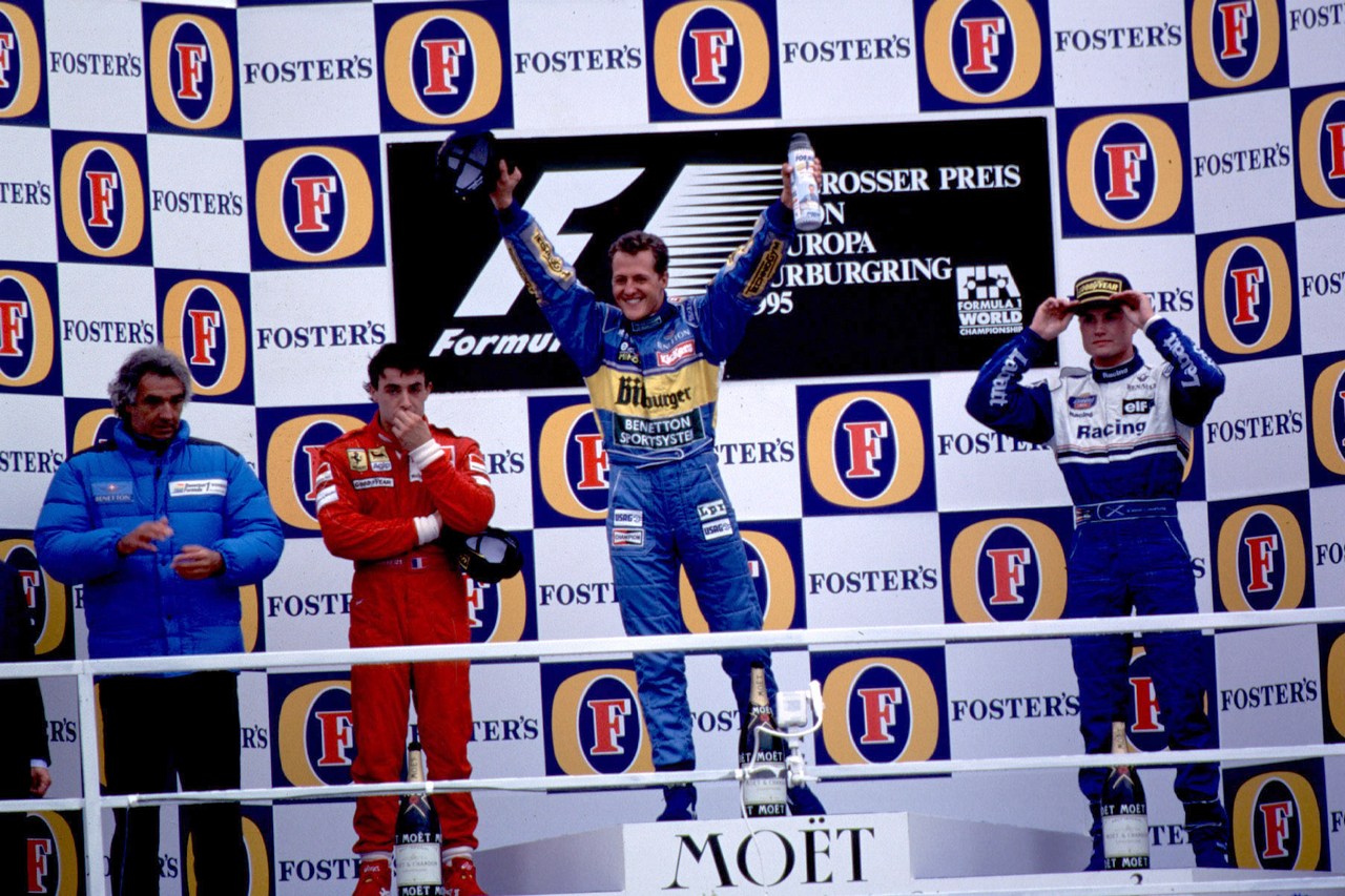 Formula One Championship 1995 - GP F1 Belgium - Michael Schumacher Benetton Renault - Team Benetton 1st positon, Jean Alesi (fra) Team Ferrari 2nd position, David Coulthard (gbr)  Williams F1 Team 3rd position