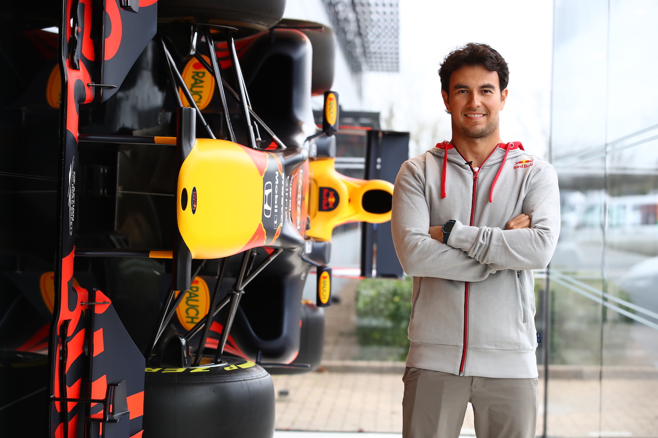 MILTON KEYNES, ENGLAND - JANUARY 11: Sergio Perez of Mexico and Red Bull Racing poses for a photo at Red Bull Racing Factory on January 11, 2021 in Milton Keynes, England. (Photo by Mark Thompson/Getty Images)