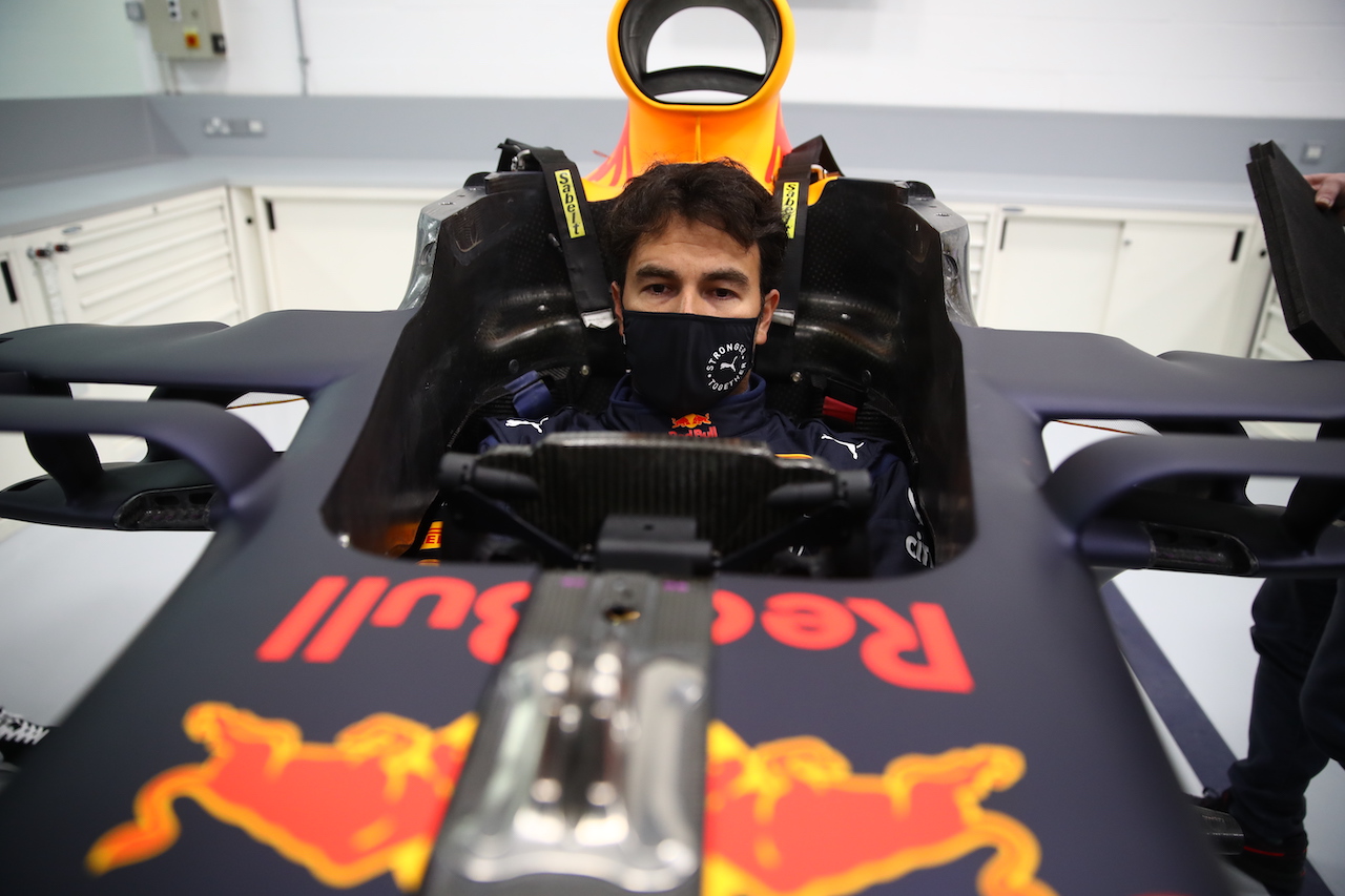 MILTON KEYNES, ENGLAND - JANUARY 12: Sergio Perez of Mexico and Red Bull Racing has a seat fitting at Red Bull Racing Factory on January 12, 2021 in Milton Keynes, England. (Photo by Mark Thompson/Getty Images)