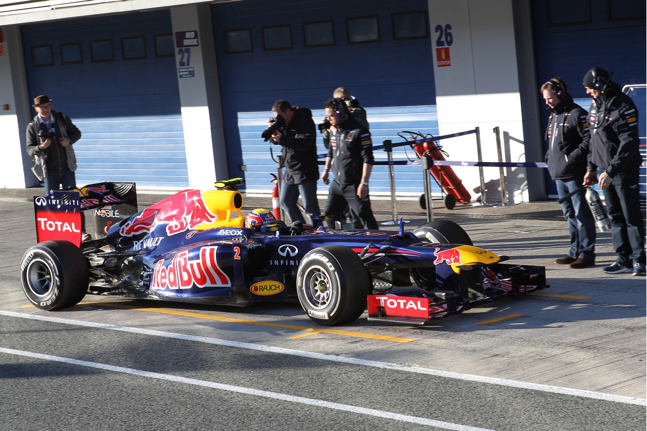 08.02.2012 Jerez, España, Mark Webber (AUS), Red Bull Racing y Christian Horner (GBR), Red Bull Racing, Director deportivo - Pruebas de Fórmula 1, día 1 - Campeonato Mundial de Fórmula 1