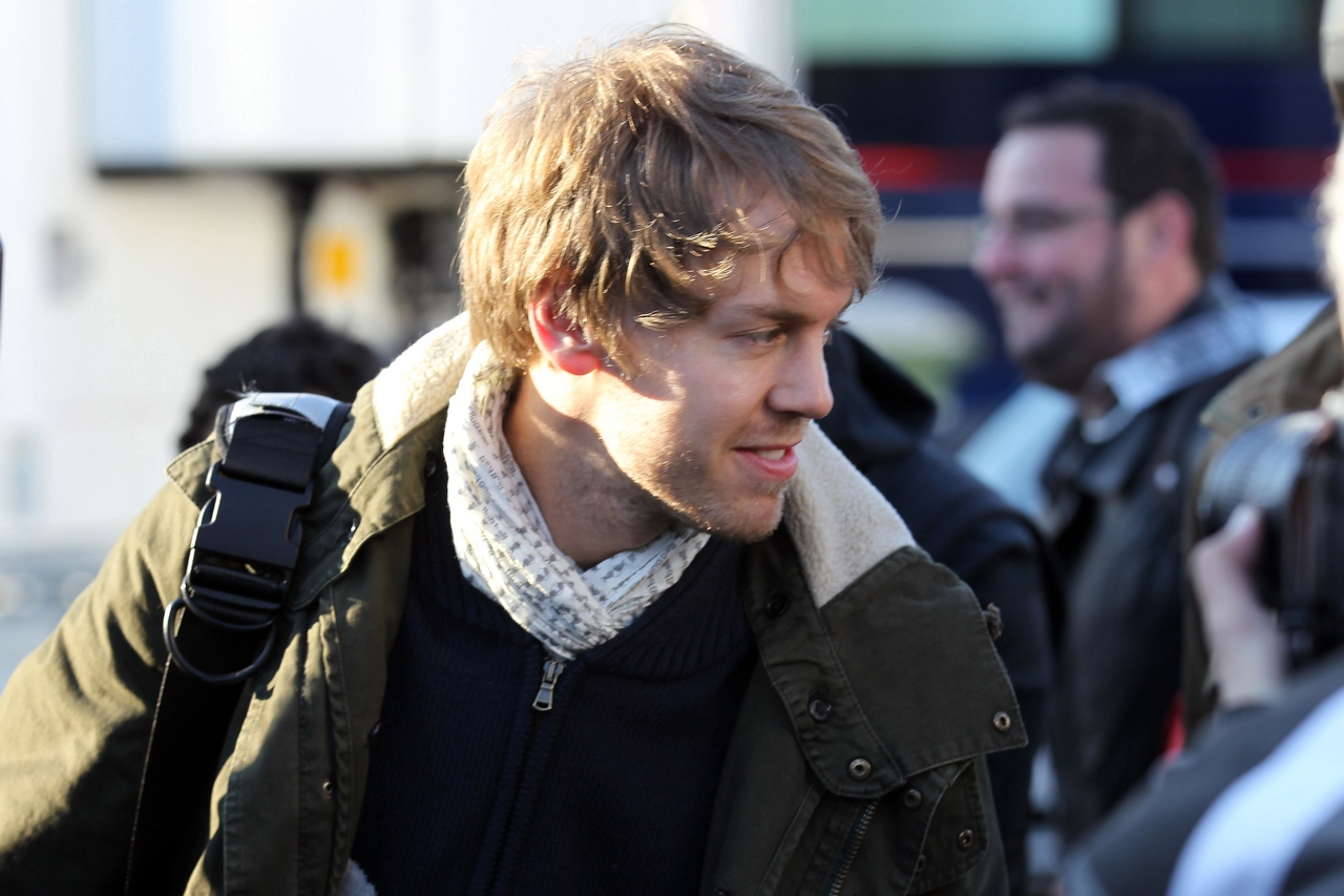 08.02.2012 Jerez, Spain,
Sebastian Vettel (GER), Red Bull Racing arrives at the circuit - Formula 1 Testing, day 1 - Formula 1 World Championship 