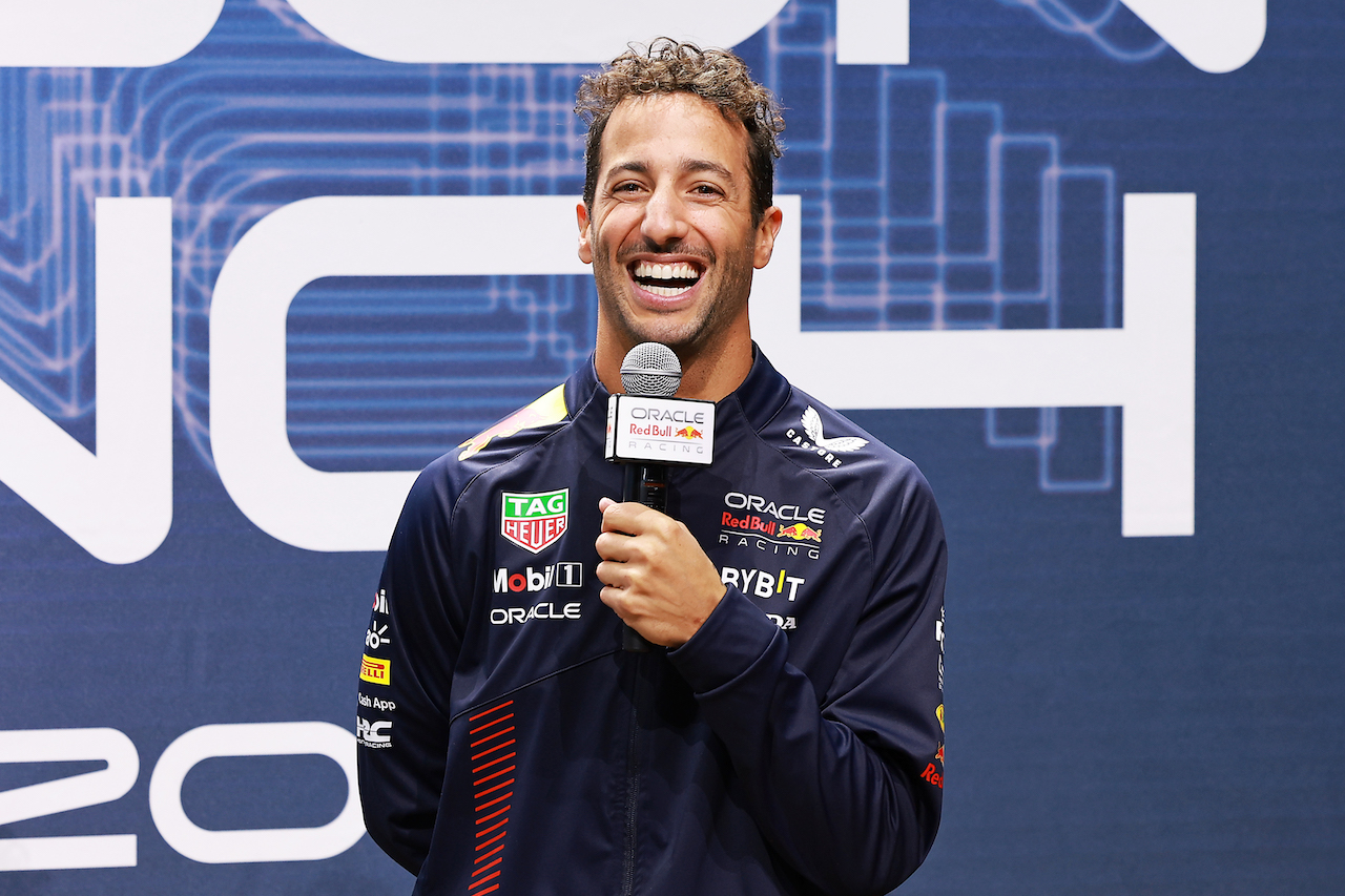 Daniel Ricciardo of Australia and Oracle Red Bull Racing talks during the Oracle Red Bull Racing Season Launch 2023 at Classic Car Club Manhattan on February 03, 2023 in New York City. (Photo by Arturo Holmes/Getty Images for Oracle Red Bull Racing) // FIA / Getty Images / Red Bull Content Pool // SI202302030505 // Usage for editorial use only // 