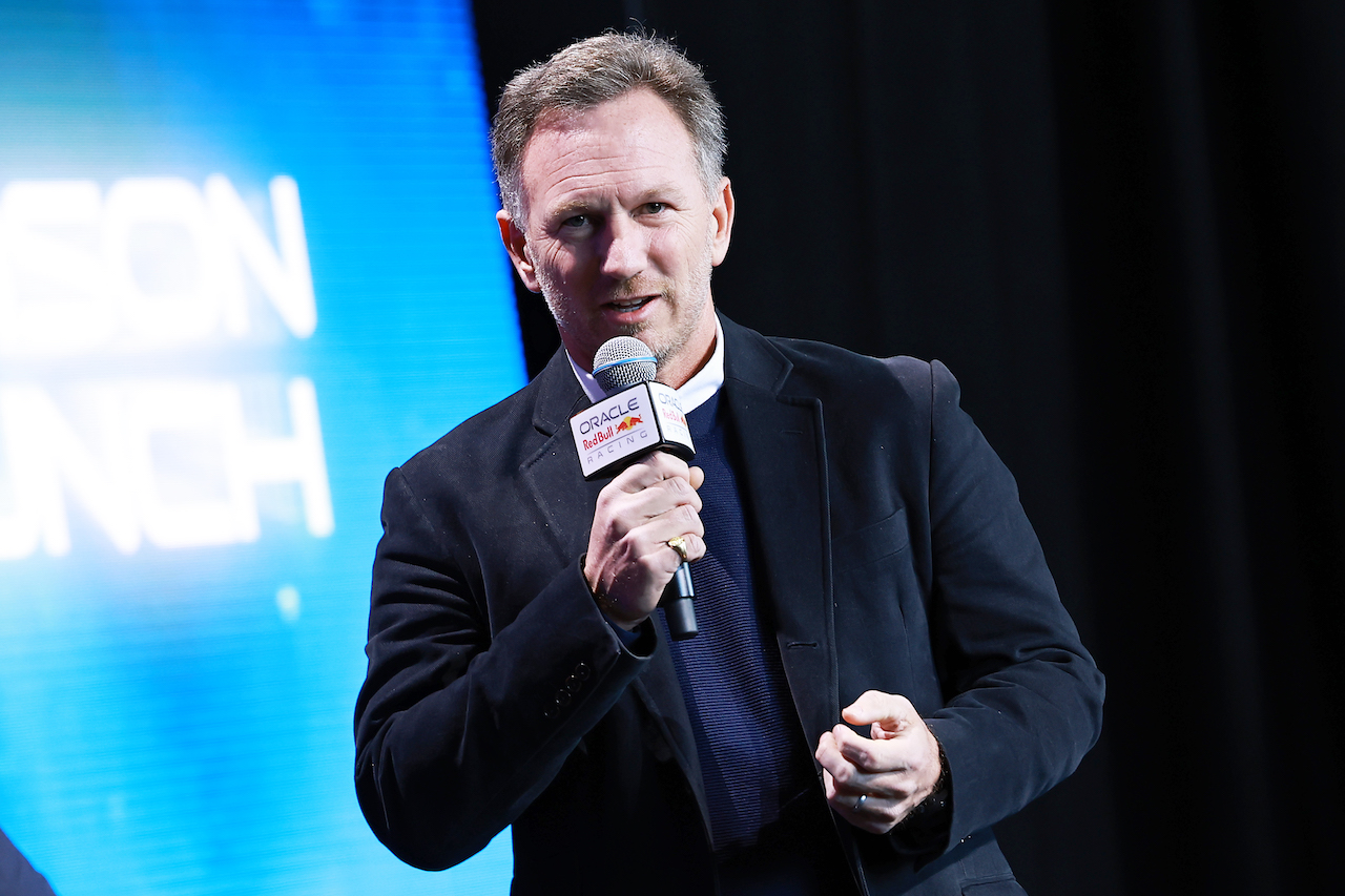 Red Bull Racing Team Principal Christian Horner talks during the Oracle Red Bull Racing Season Launch 2023 at Classic Car Club Manhattan on February 03, 2023 in New York City. (Photo by Arturo Holmes/Getty Images for Oracle Red Bull Racing) // FIA / Getty Images / Red Bull Content Pool // SI202302030508 // Usage for editorial use only // 