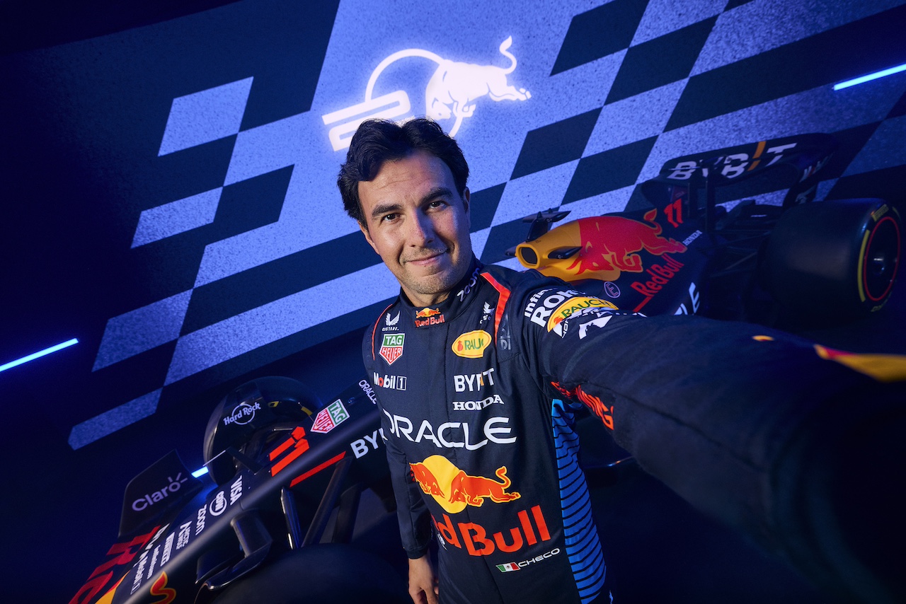 Sergio Perez poses for a portrait during Red Bull Racing 2024 Season Launch RB20 in London, UK on January 30, 2024 // Will Cornelius / Content Pool // SI202402140533 // Usage for editorial use only // 