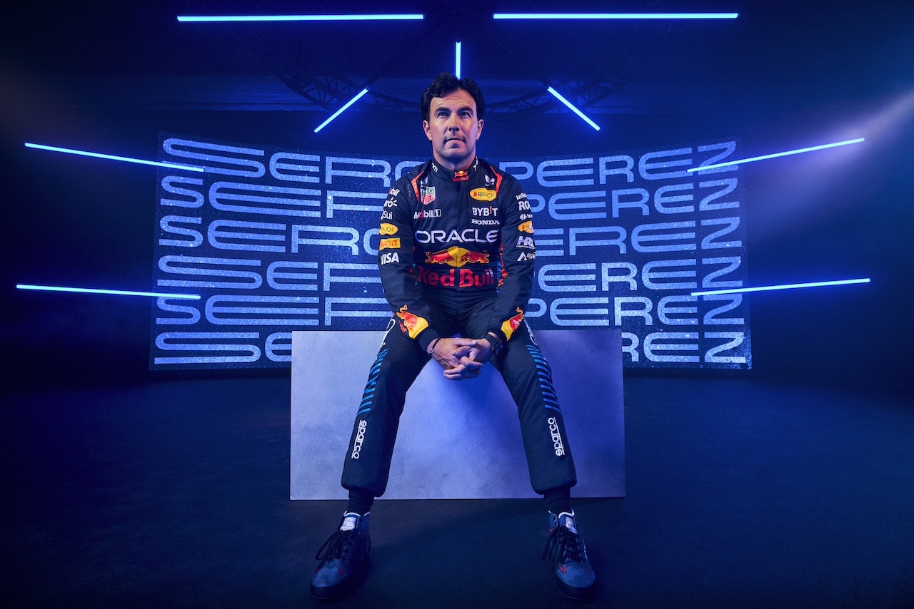 Sergio Perez poses for a portrait during Red Bull Racing 2024 Season Launch RB20 in London, UK on January 30, 2024 // Will Cornelius / Content Pool // SI202402140535 // Usage for editorial use only // 