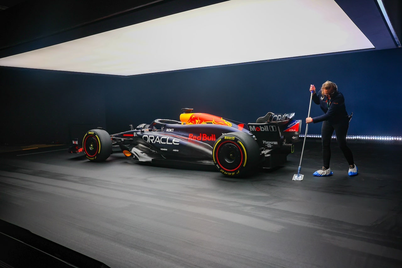 MILTON KEYNES, ENGLAND - FEBRUARY 15: The RB20 is pictured during the Oracle Red Bull Racing RB20 car launch at Red Bull Racing Factory on February 15, 2024 in Milton Keynes, England. (Photo by Mark Thompson/Getty Images for Red Bull Racing) // SI202402150763 // Usage for editorial use only // 