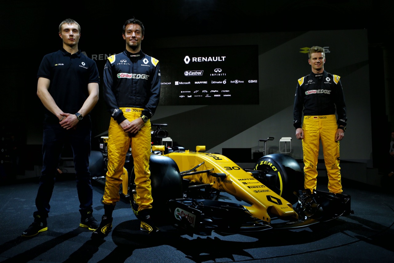 ltr Sergey Sirotkin (RUS) Renault Sport F1 Team Third Driver with Jolyon Palmer (GBR) Renault Sport F1 Team and Nico Hulkenberg (GER) Renault Sport F1 Team.
21.02.2017.