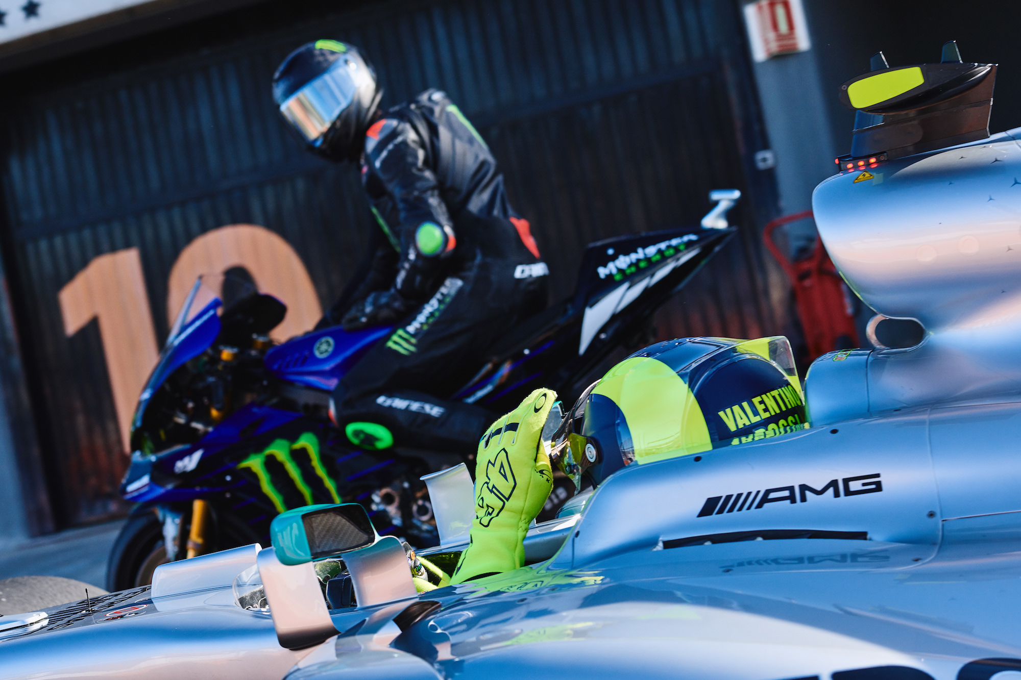 VALENCIA, SPAIN - DECEMBER 09: Atmosphere during the #LH44VR46 test at Ricardo Tormo circuit of Valencia on December 09, 2019 in Valencia, Spain.
Lewis Hamilton and Valentino Rossi swapped their respective machinery in an unprecedented test between two motorsport icons.
Photo by Guido De Bortoli/Getty Images for Monster Energy)