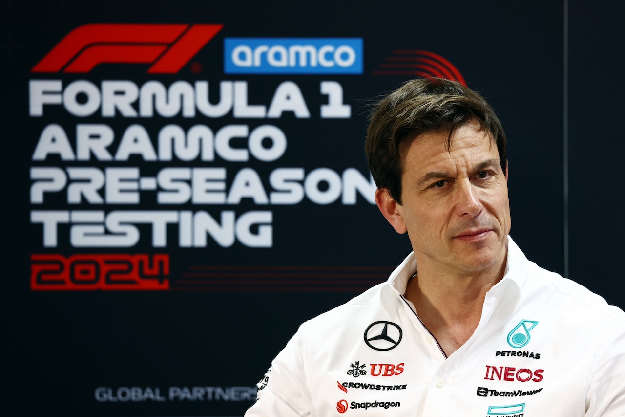 Toto Wolff (GER) Mercedes AMG F1 Shareholder and Executive Director in the FIA Press Conference.
21.02.2024. Formula 1 Testing, Sakhir, Bahrain, Day One.
- www.xpbimages.com, EMail: requests@xpbimages.com © Copyright: Charniaux / XPB Images
