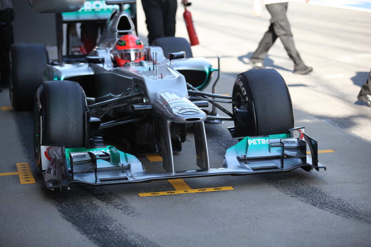 21.02.2012 Barcelona, Spain,
Michael Schumacher (GER), Mercedes AMG Petronas nose cone - Formula 1 Testing, day 1 - Formula 1 World Championship 