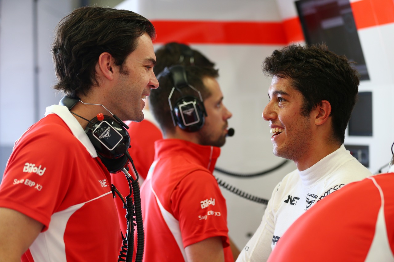 (L to R): Marc Hynes (GBR) Marussia F1 Team Driver Coach with Rodolfo Gonzalez (VEN) Marussia F1 Team Reserve Driver.
