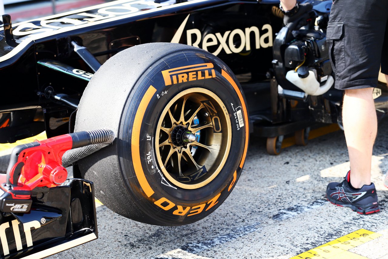 Pirelli tyre on the Lotus F1 E21 of Davide Valsecchi (ITA) Lotus F1 Third Driver.
