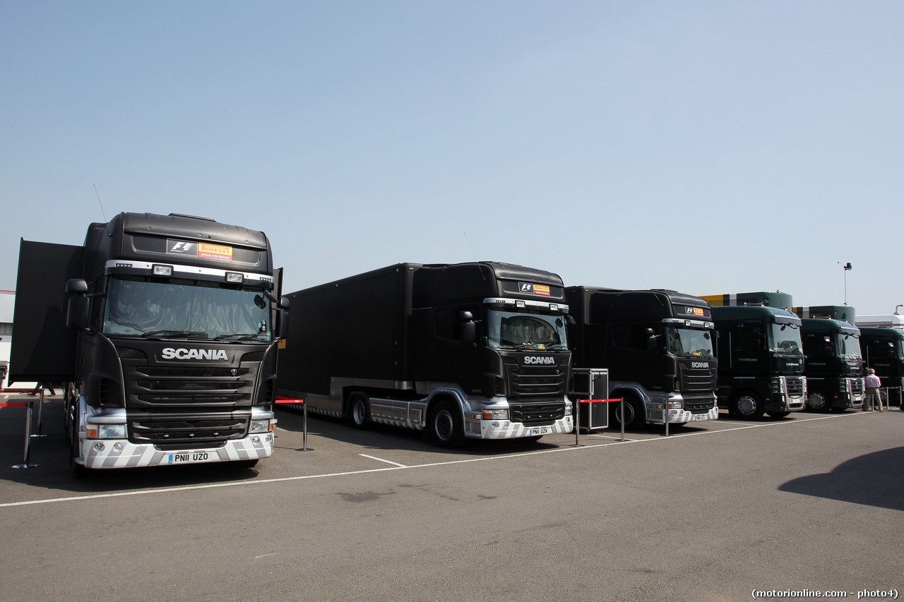 Pirelli trucks in the paddock.

